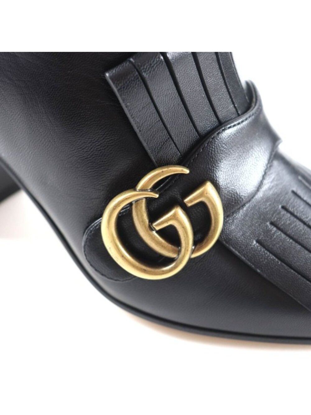 Gucci GG Marmont Tassel Side Zip Leather Short Boots Black Gold 38 Handbag - Picture 9 of 14
